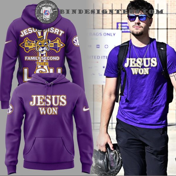 LSU Tigers Baseball Jesus First Family Second Then LSU Purple Hoodie Longpants Cap
